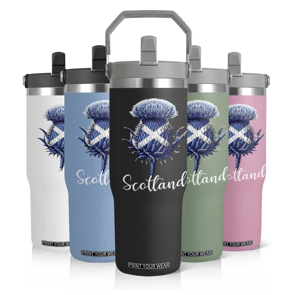 Scotland Thistle Floral Emblem Saltire Flag Flip Straw Tumbler Patriotic Scottish Heritage