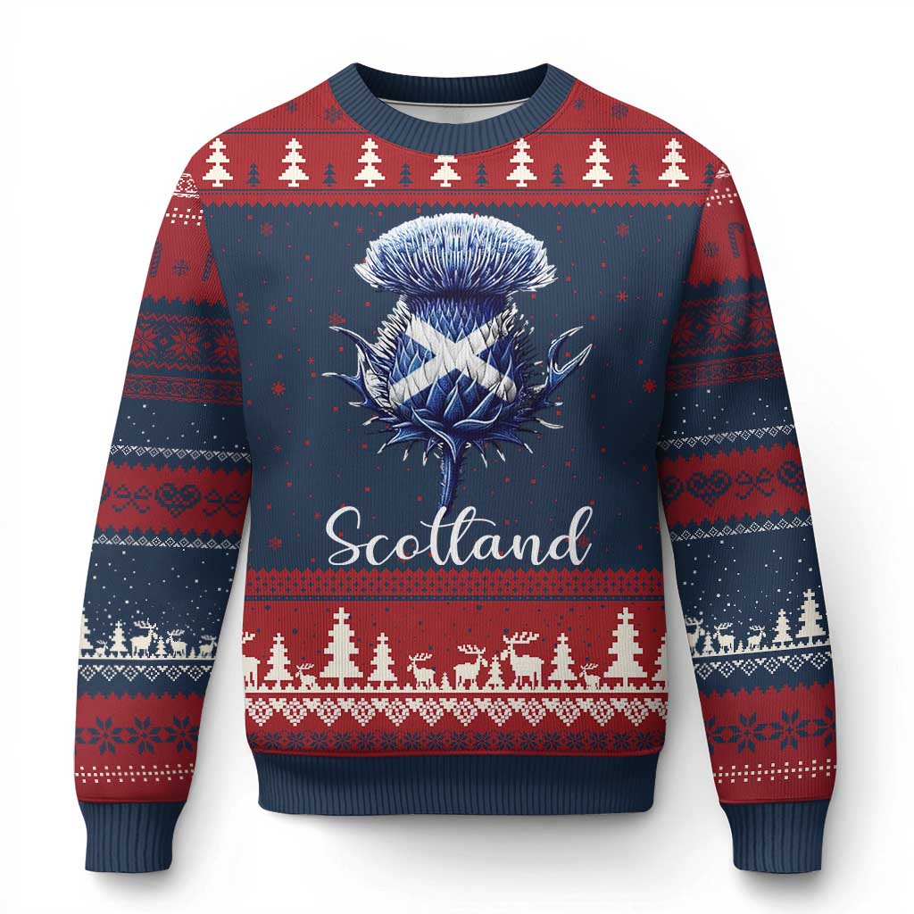 Scotland Thistle Floral Emblem Saltire Flag Ugly Christmas Sweater Patriotic Scottish Heritage