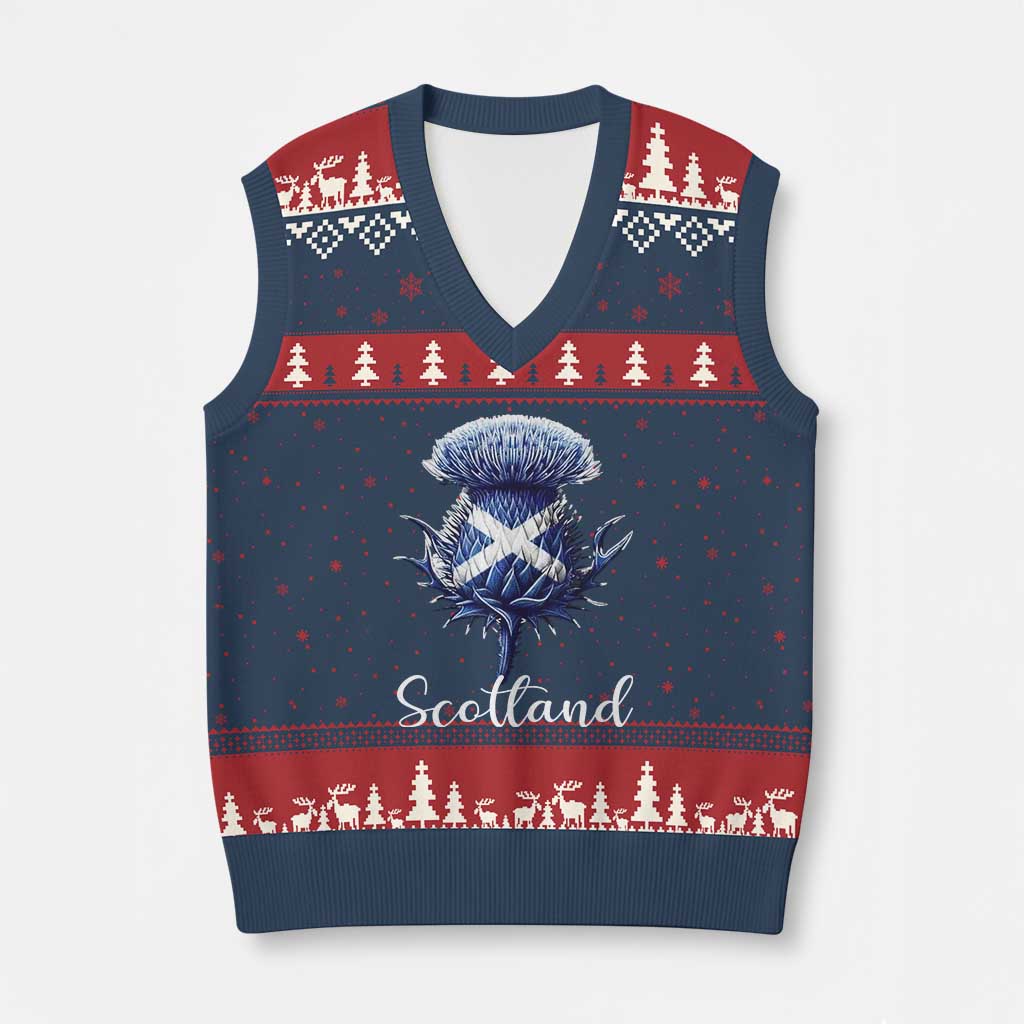 Scotland Thistle Floral Emblem Saltire Flag V-Neck Knit Sweater Vest Patriotic Scottish Heritage