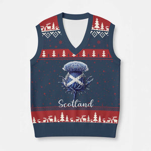 Scotland Thistle Floral Emblem Saltire Flag V-Neck Knit Sweater Vest Patriotic Scottish Heritage