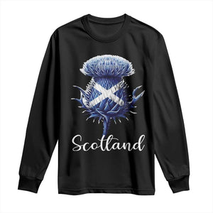 Scotland Thistle Floral Emblem Saltire Flag Long Sleeve Shirt Patriotic Scottish Heritage