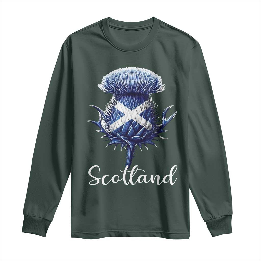 Scotland Thistle Floral Emblem Saltire Flag Long Sleeve Shirt Patriotic Scottish Heritage