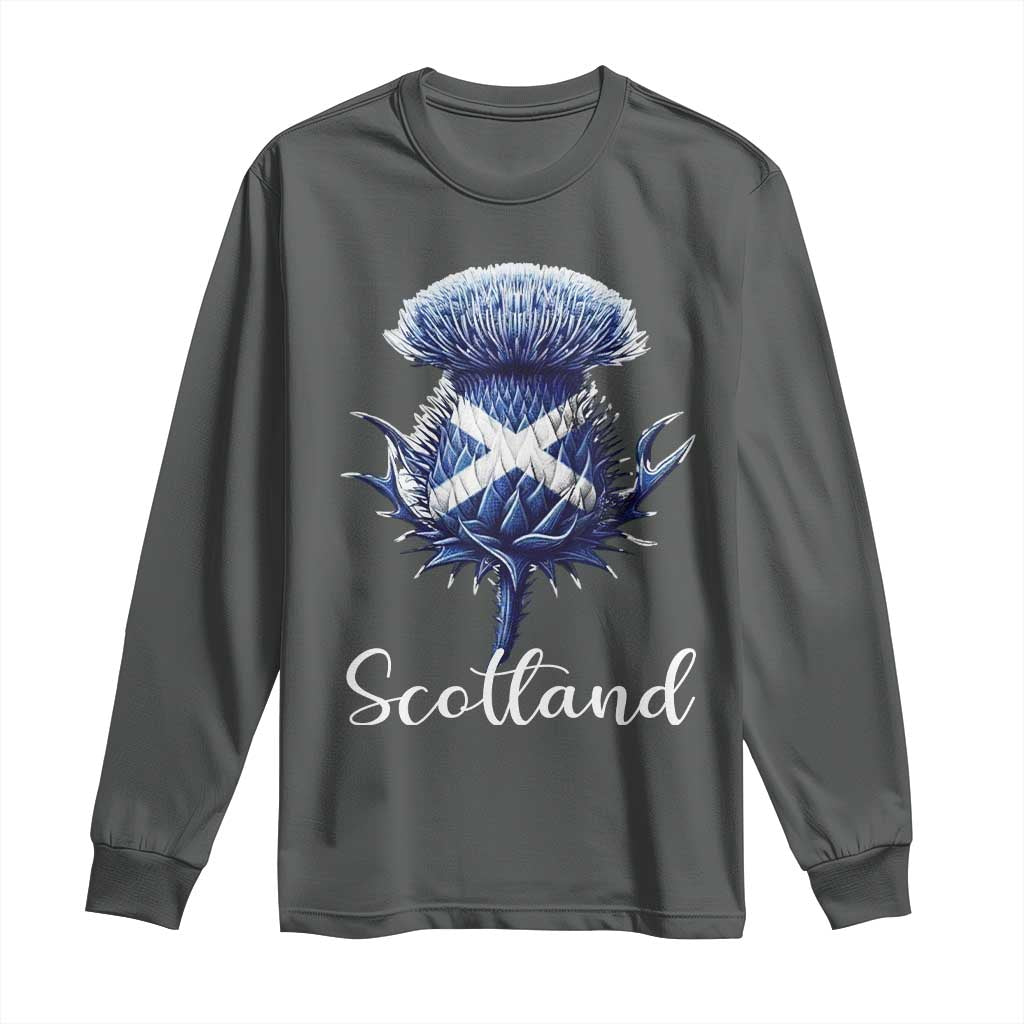 Scotland Thistle Floral Emblem Saltire Flag Long Sleeve Shirt Patriotic Scottish Heritage