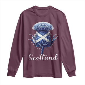 Scotland Thistle Floral Emblem Saltire Flag Long Sleeve Shirt Patriotic Scottish Heritage