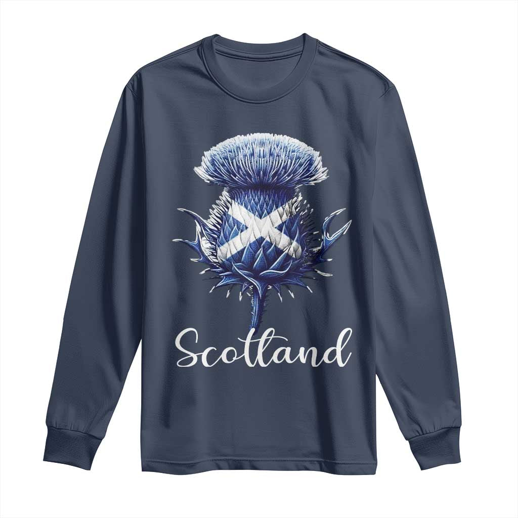 Scotland Thistle Floral Emblem Saltire Flag Long Sleeve Shirt Patriotic Scottish Heritage