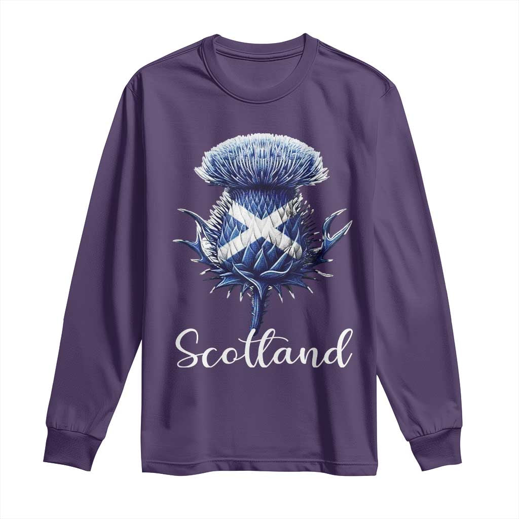 Scotland Thistle Floral Emblem Saltire Flag Long Sleeve Shirt Patriotic Scottish Heritage