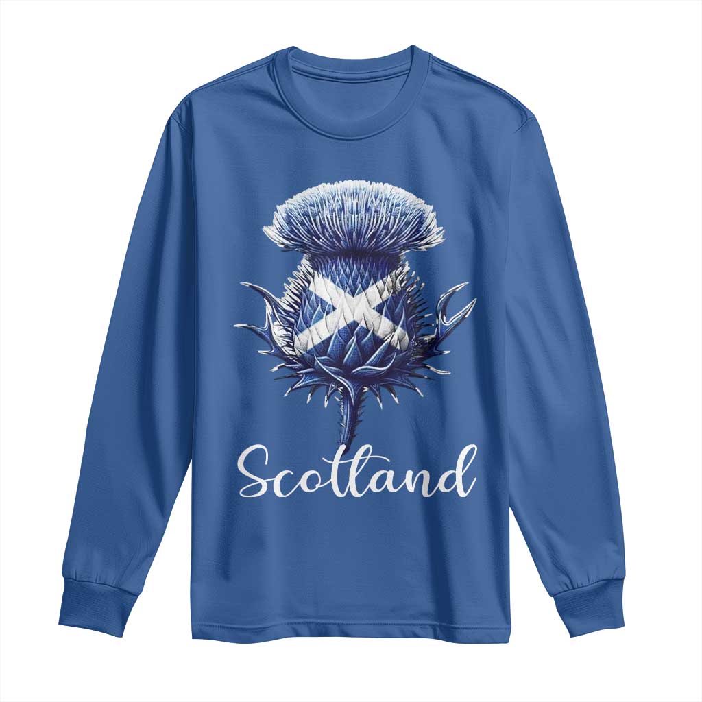 Scotland Thistle Floral Emblem Saltire Flag Long Sleeve Shirt Patriotic Scottish Heritage