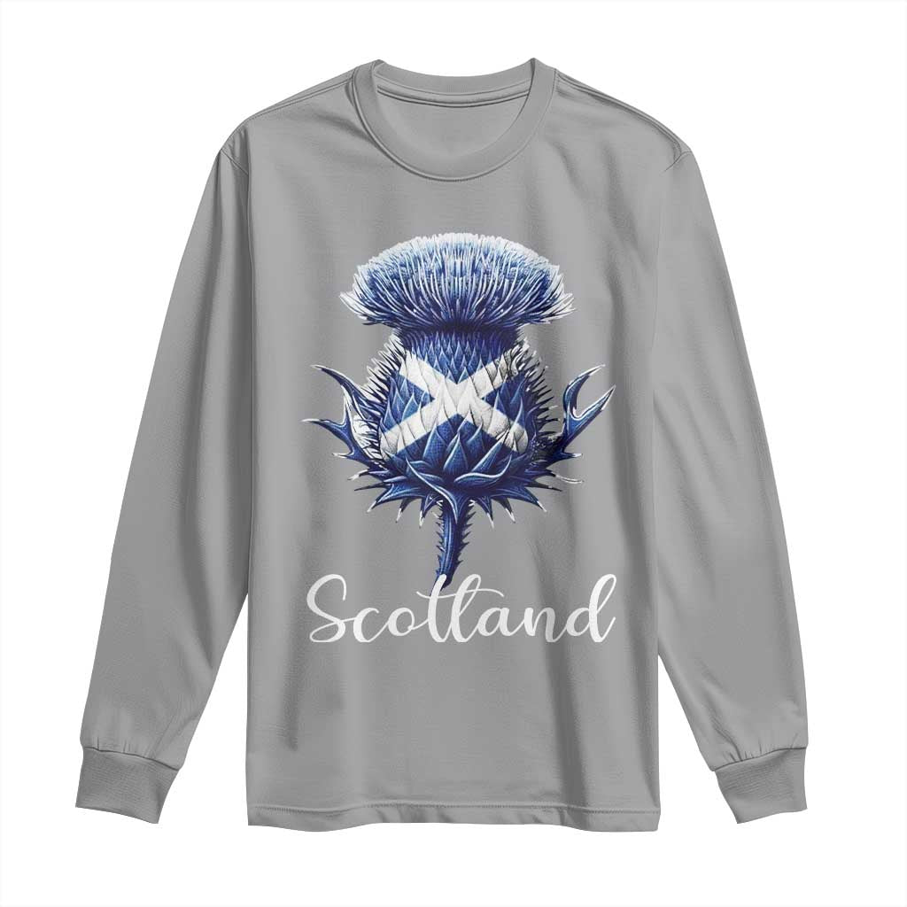 Scotland Thistle Floral Emblem Saltire Flag Long Sleeve Shirt Patriotic Scottish Heritage