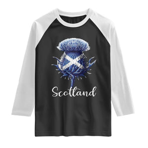 Scotland Thistle Floral Emblem Saltire Flag Raglan Shirt Patriotic Scottish Heritage