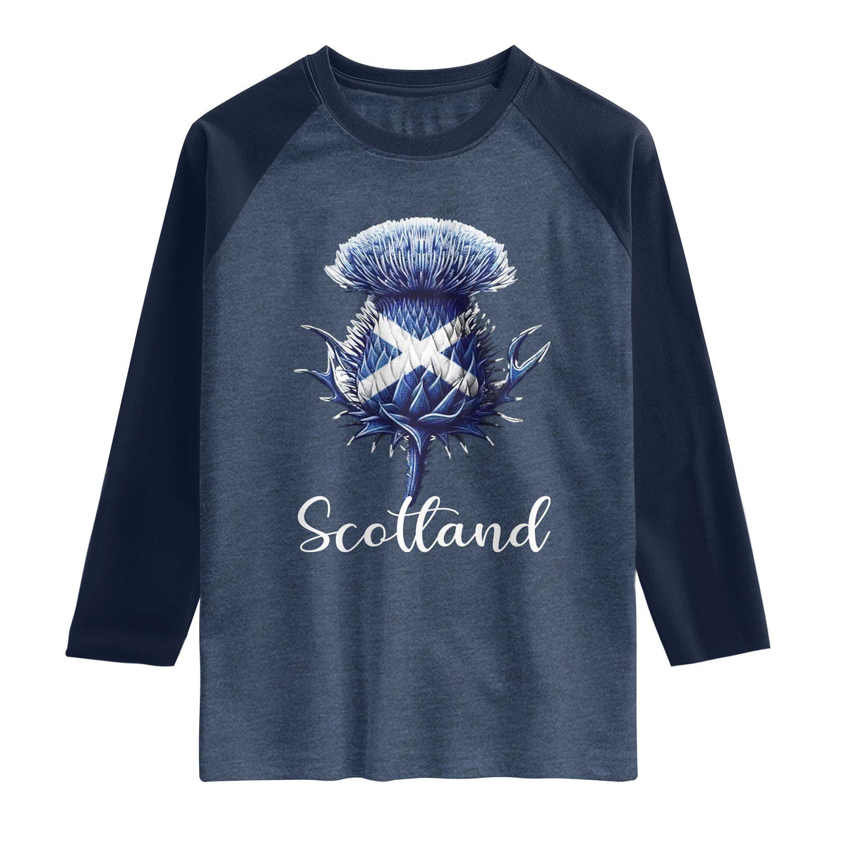 Scotland Thistle Floral Emblem Saltire Flag Raglan Shirt Patriotic Scottish Heritage