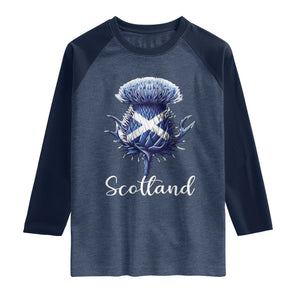 Scotland Thistle Floral Emblem Saltire Flag Raglan Shirt Patriotic Scottish Heritage