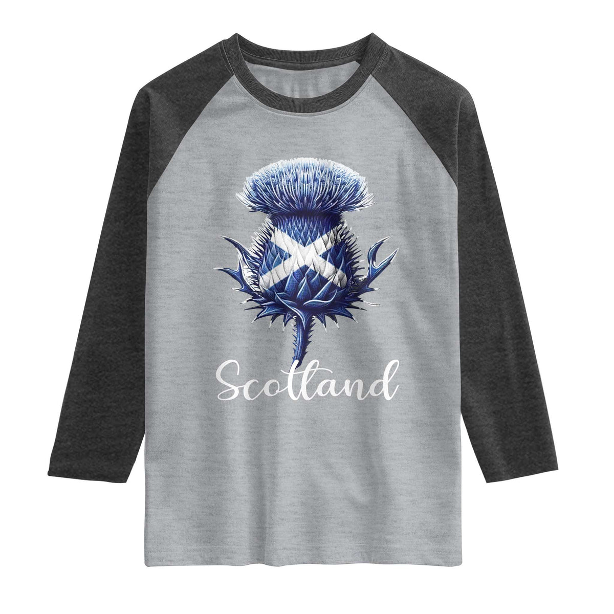 Scotland Thistle Floral Emblem Saltire Flag Raglan Shirt Patriotic Scottish Heritage