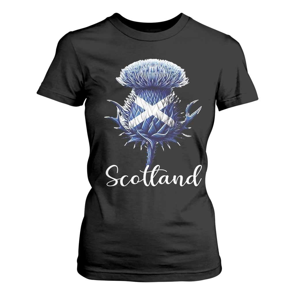 Scotland Thistle Floral Emblem Saltire Flag T Shirt For Women Patriotic Scottish Heritage