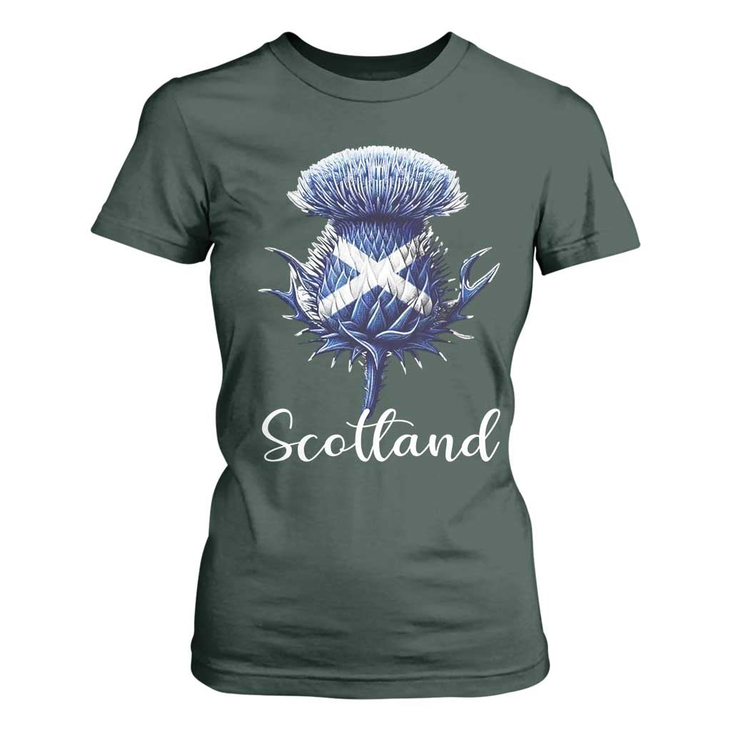 Scotland Thistle Floral Emblem Saltire Flag T Shirt For Women Patriotic Scottish Heritage