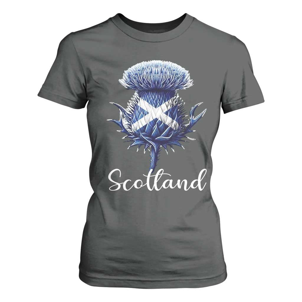 Scotland Thistle Floral Emblem Saltire Flag T Shirt For Women Patriotic Scottish Heritage
