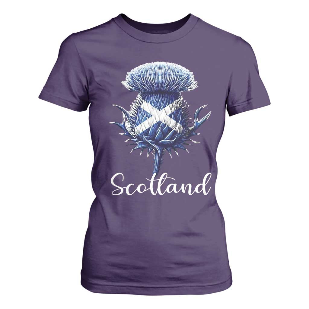Scotland Thistle Floral Emblem Saltire Flag T Shirt For Women Patriotic Scottish Heritage