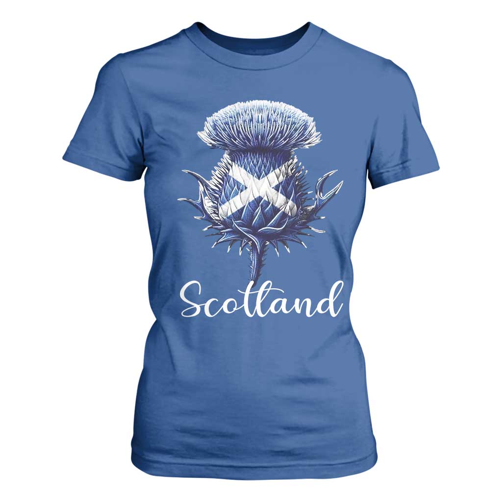 Scotland Thistle Floral Emblem Saltire Flag T Shirt For Women Patriotic Scottish Heritage