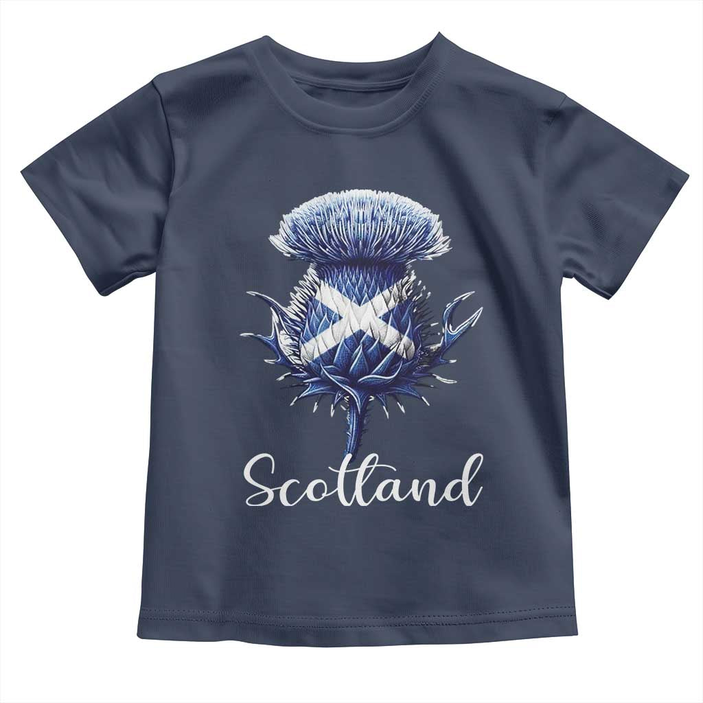 Scotland Thistle Floral Emblem Saltire Flag Toddler T Shirt Patriotic Scottish Heritage TS02 Navy Print Your Wear