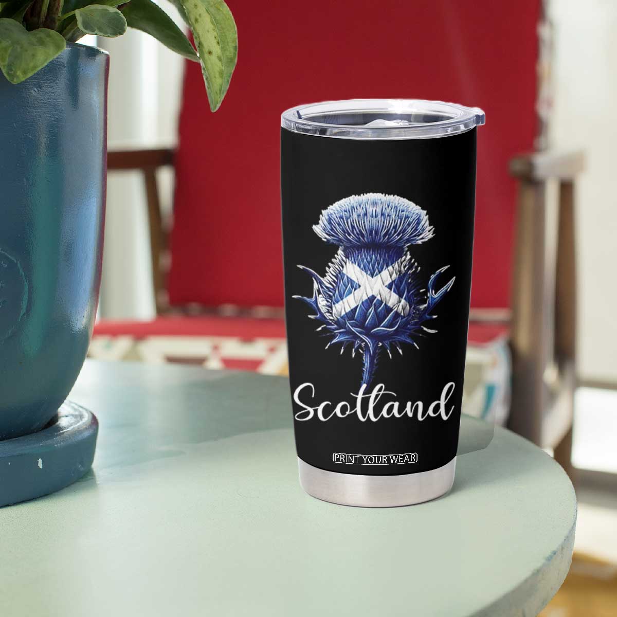 Scotland Thistle Floral Emblem Saltire Flag Tumbler Cup Patriotic Scottish Heritage