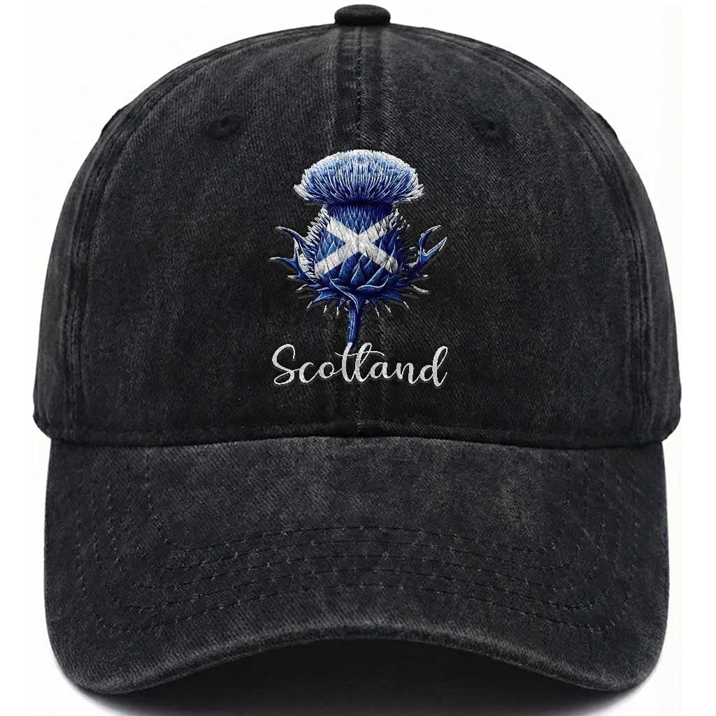 Scotland Thistle Floral Emblem Saltire Flag Washed Cotton Baseball Cap Patriotic Scottish Heritage TS02 Print Your Wear