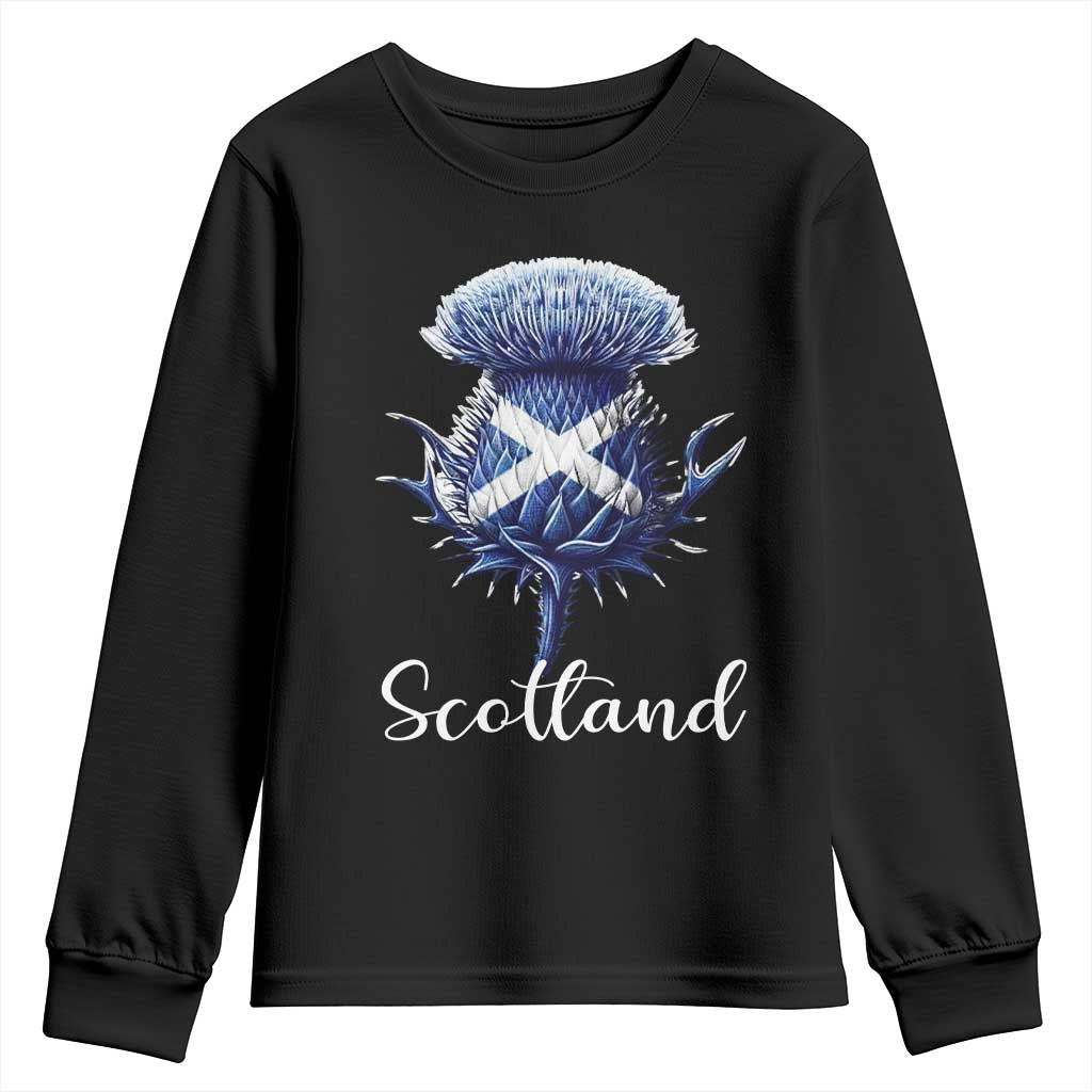 Scotland Thistle Floral Emblem Saltire Flag Youth Sweatshirt Patriotic Scottish Heritage