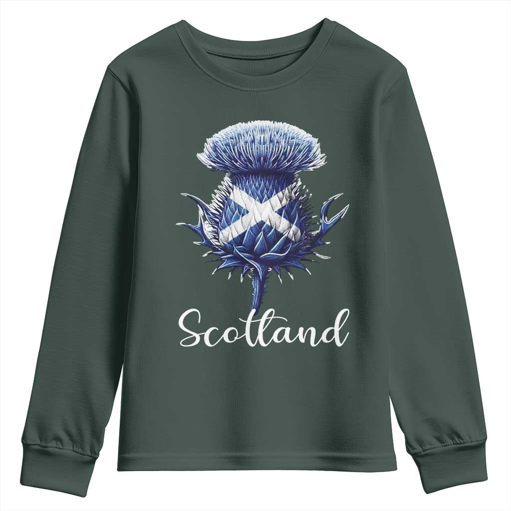Scotland Thistle Floral Emblem Saltire Flag Youth Sweatshirt Patriotic Scottish Heritage