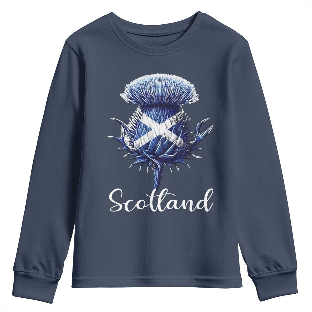 Scotland Thistle Floral Emblem Saltire Flag Youth Sweatshirt Patriotic Scottish Heritage