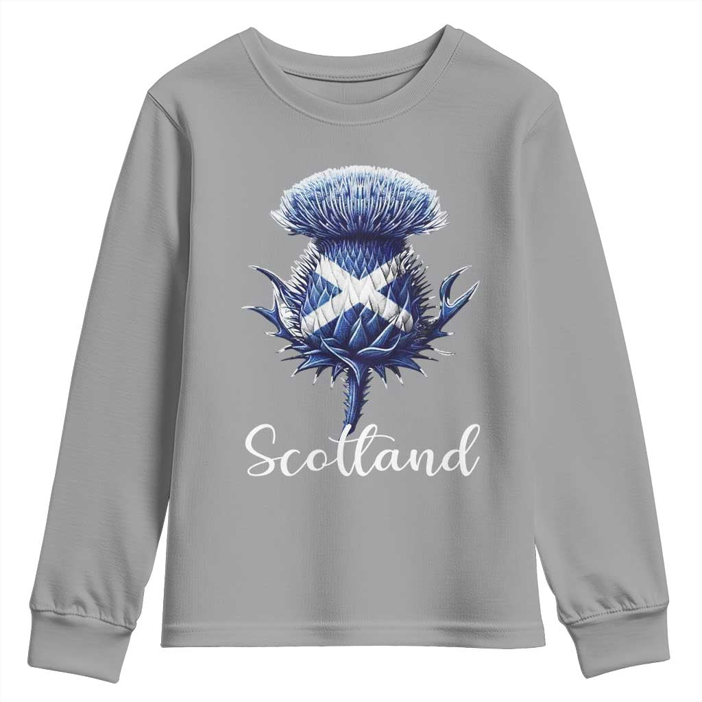 Scotland Thistle Floral Emblem Saltire Flag Youth Sweatshirt Patriotic Scottish Heritage