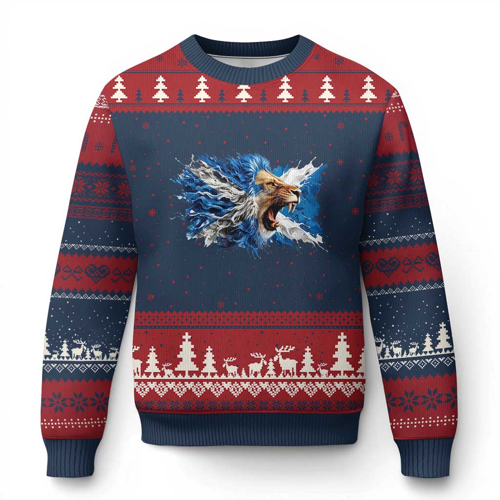 Roaring Scottish Lion Ugly Christmas Sweater Braveheart Scotland Flag Pride TS02 Navy Red Print Your Wear