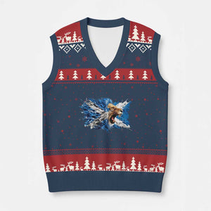 Roaring Scottish Lion V-Neck Knit Sweater Vest Braveheart Scotland Flag Pride TS02 Navy Red Print Your Wear