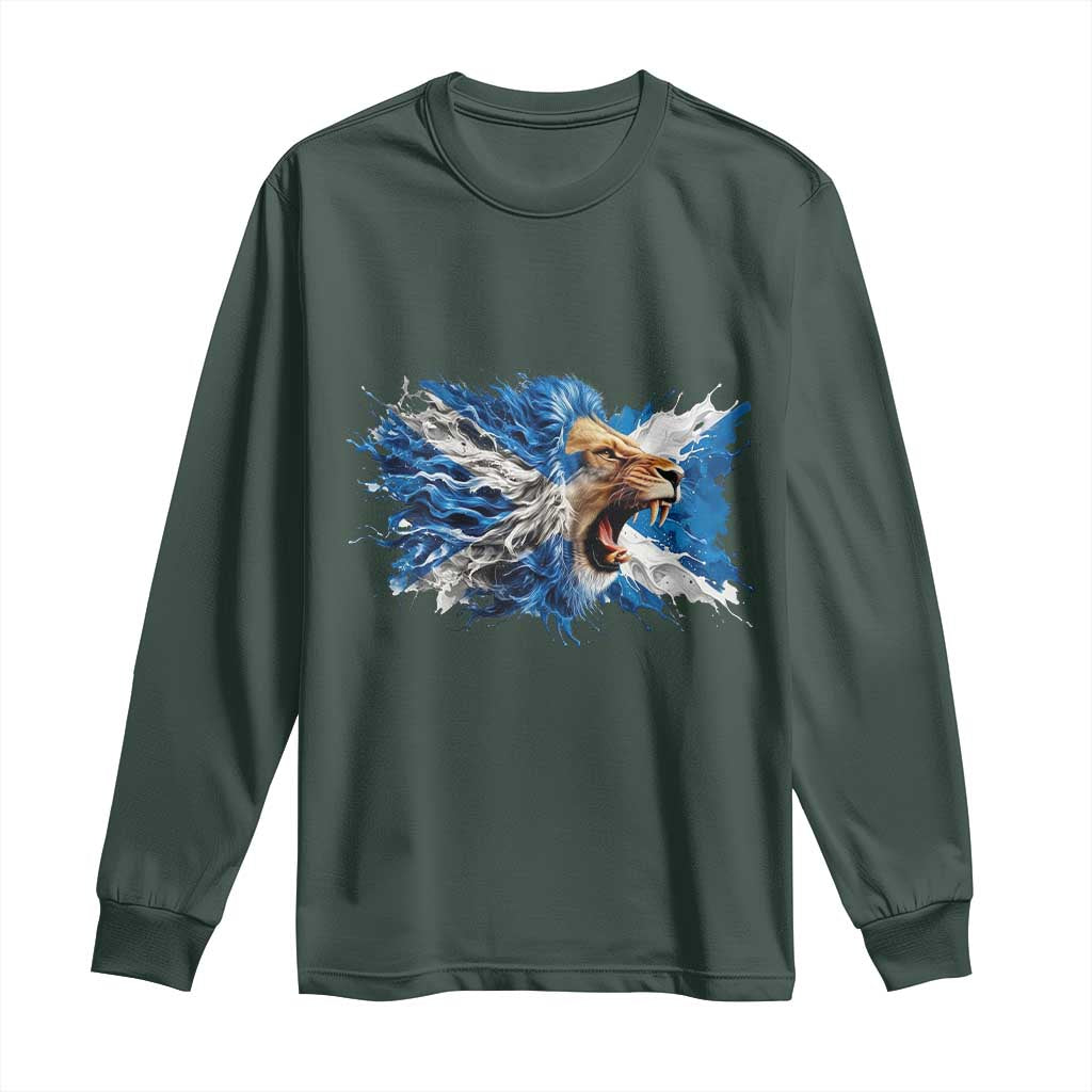 Roaring Scottish Lion Long Sleeve Shirt Braveheart Scotland Flag Pride TS02 Dark Forest Green Print Your Wear