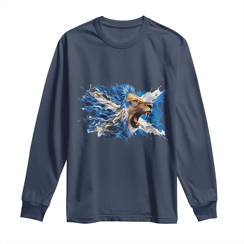 Roaring Scottish Lion Long Sleeve Shirt Braveheart Scotland Flag Pride TS02 Navy Print Your Wear
