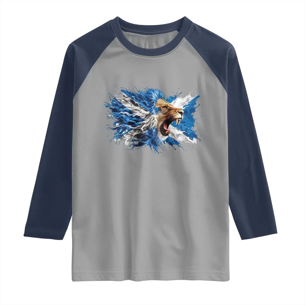 Roaring Scottish Lion Raglan Shirt Braveheart Scotland Flag Pride TS02 Sport Gray Navy Print Your Wear