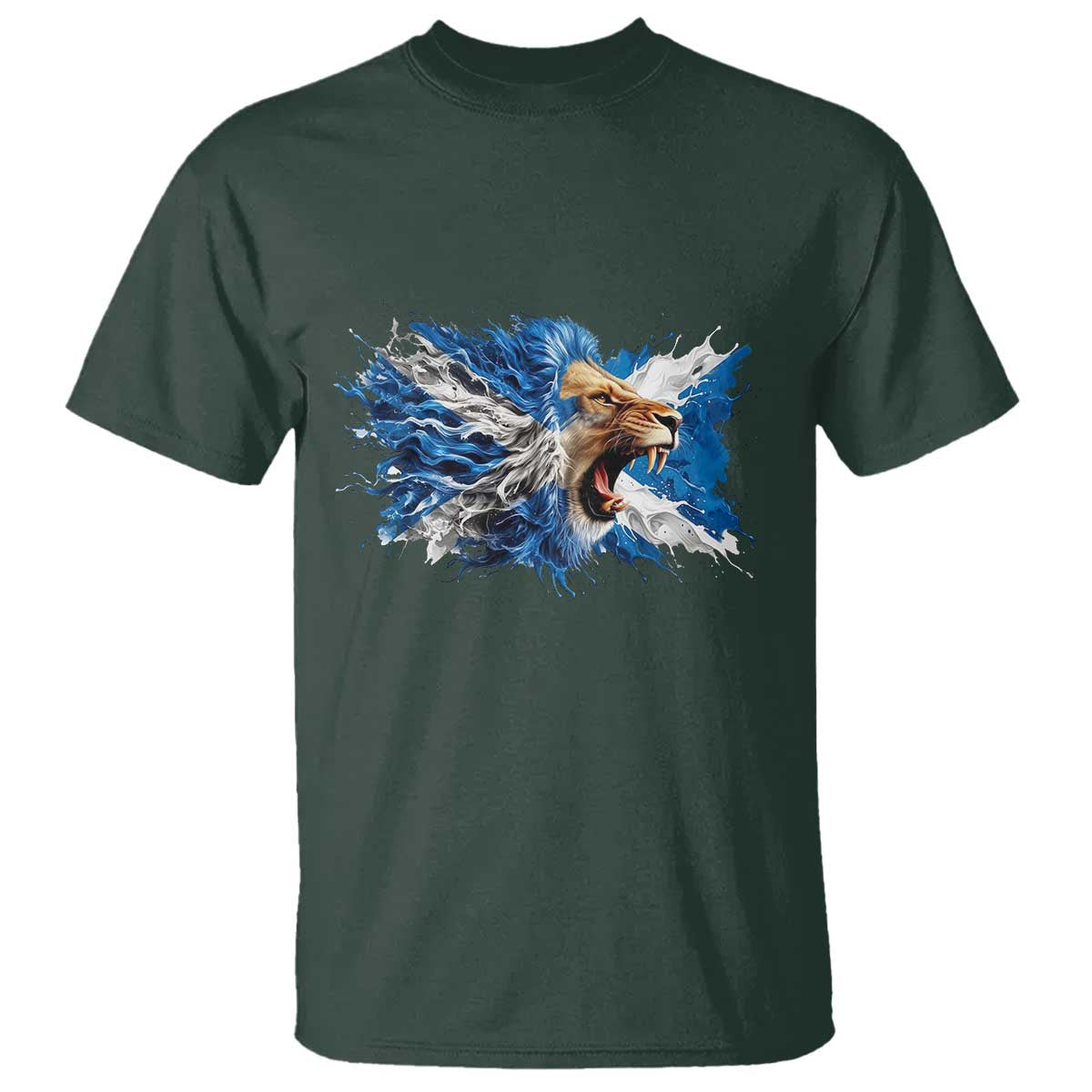 Roaring Scottish Lion T Shirt Braveheart Scotland Flag Pride TS02 Dark Forest Green Print Your Wear
