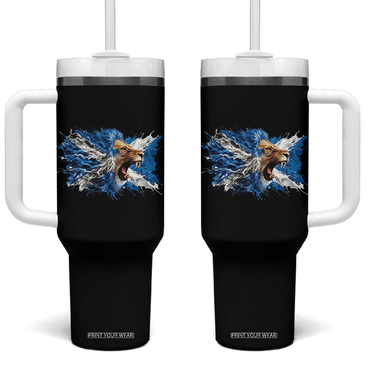 Roaring Scottish Lion Tumbler With Handle Braveheart Scotland Flag Pride TS02 One Size: 40 oz Black Print Your Wear