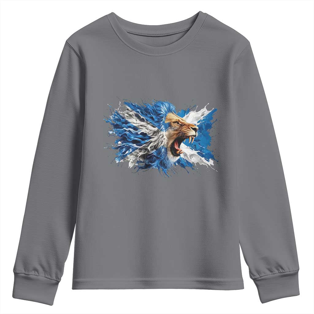 Roaring Scottish Lion Youth Sweatshirt Braveheart Scotland Flag Pride TS02 Charcoal Print Your Wear