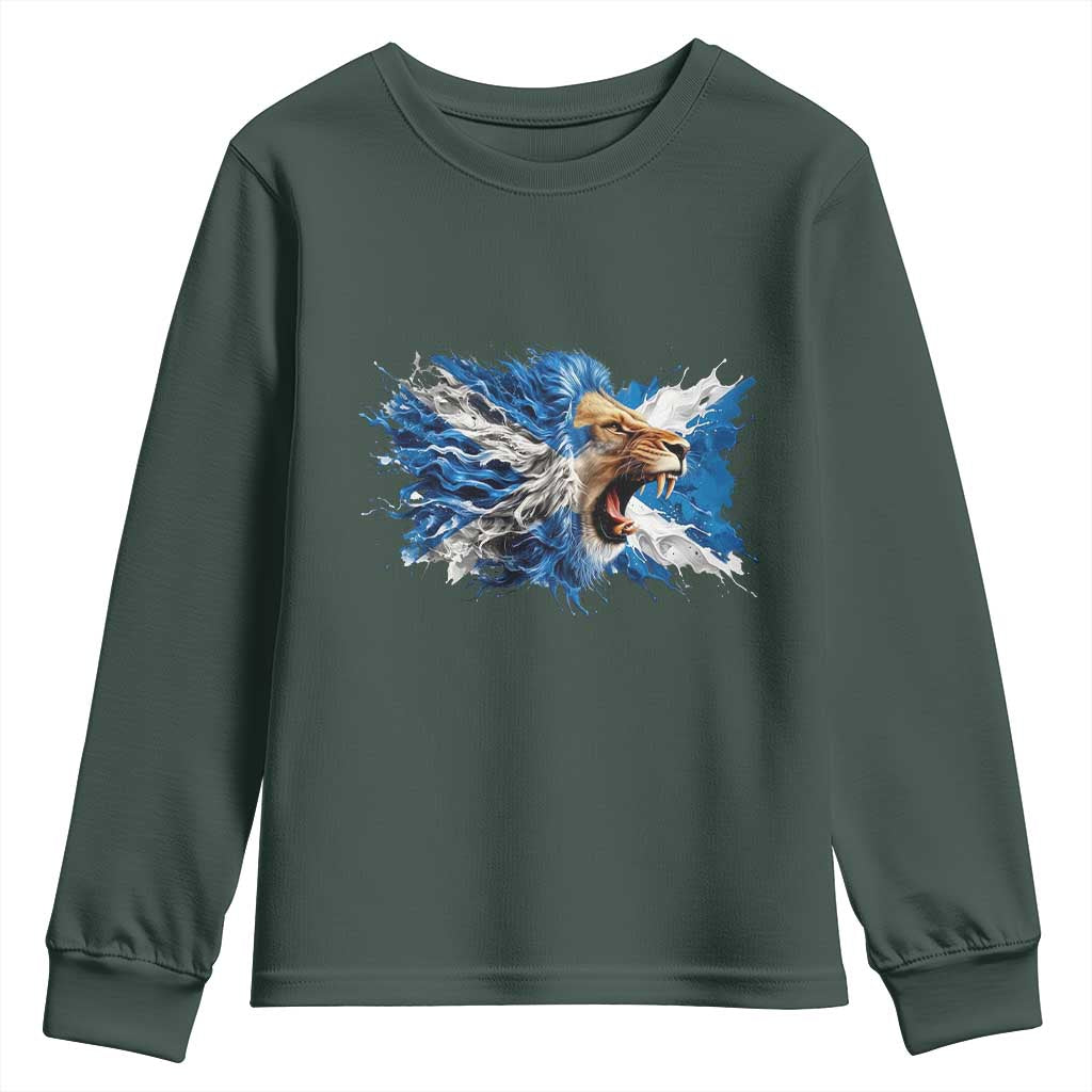 Roaring Scottish Lion Youth Sweatshirt Braveheart Scotland Flag Pride TS02 Dark Forest Green Print Your Wear