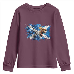 Roaring Scottish Lion Youth Sweatshirt Braveheart Scotland Flag Pride TS02 Maroon Print Your Wear
