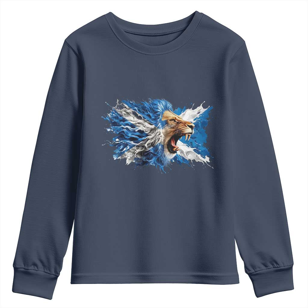 Roaring Scottish Lion Youth Sweatshirt Braveheart Scotland Flag Pride TS02 Navy Print Your Wear
