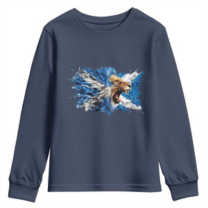 Roaring Scottish Lion Youth Sweatshirt Braveheart Scotland Flag Pride TS02 Navy Print Your Wear