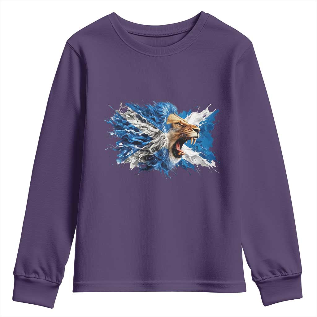 Roaring Scottish Lion Youth Sweatshirt Braveheart Scotland Flag Pride TS02 Purple Print Your Wear