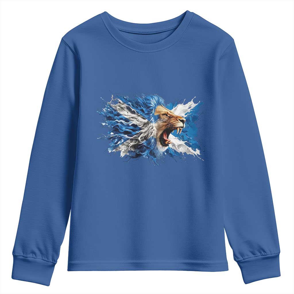 Roaring Scottish Lion Youth Sweatshirt Braveheart Scotland Flag Pride TS02 Royal Blue Print Your Wear