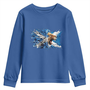 Roaring Scottish Lion Youth Sweatshirt Braveheart Scotland Flag Pride TS02 Royal Blue Print Your Wear