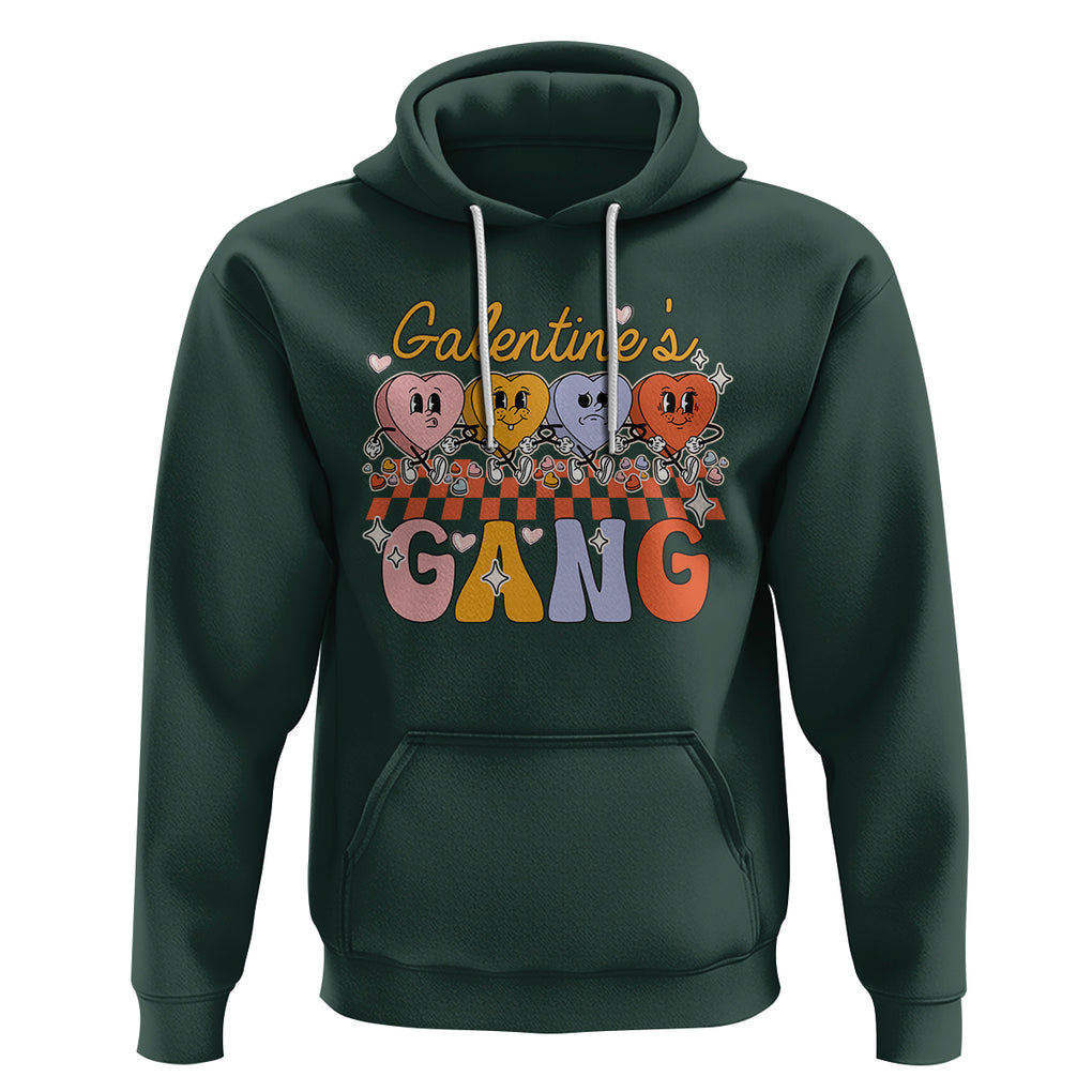 Galentine's Day Hoodie Galentines Gang Retro Groovy Checkered TS02 Dark Forest Green Printyourwear