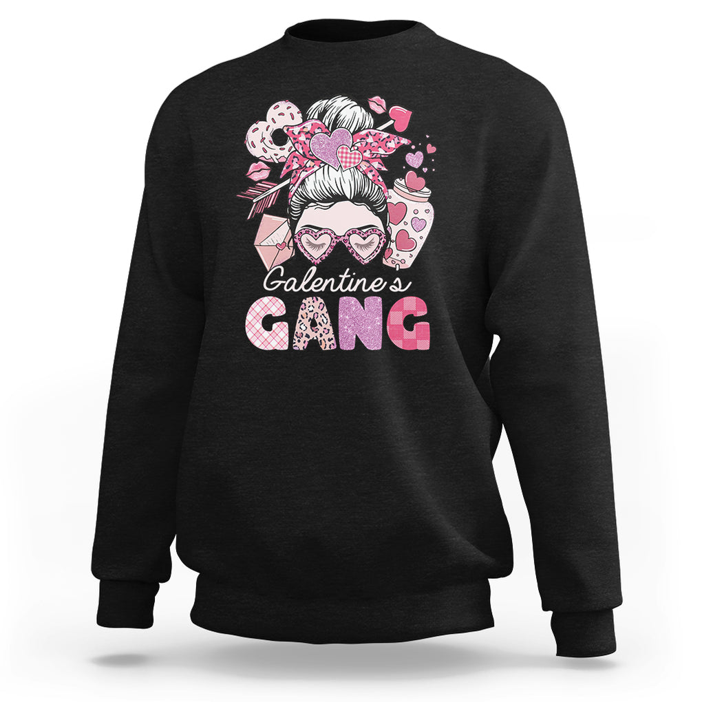 Galentine's Day Sweatshirt Galentines Gang Retro Messy Bun TS02 Black Printyourwear