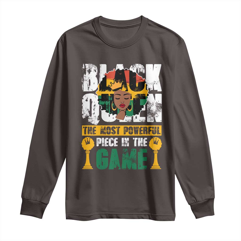 Black Queen Long Sleeve Shirt The Most Powerful Piece In The Game Afro Melanin TS02 Dark Chocolate Print Your Wear
