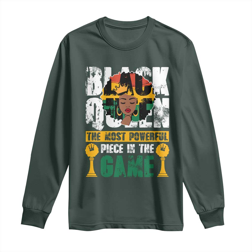 Black Queen Long Sleeve Shirt The Most Powerful Piece In The Game Afro Melanin TS02 Dark Forest Green Print Your Wear