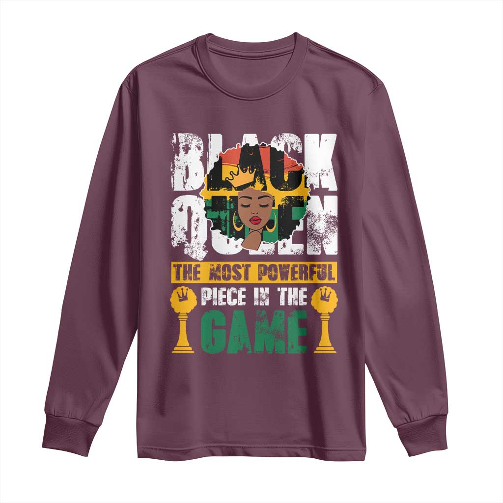 Black Queen Long Sleeve Shirt The Most Powerful Piece In The Game Afro Melanin TS02 Maroon Print Your Wear