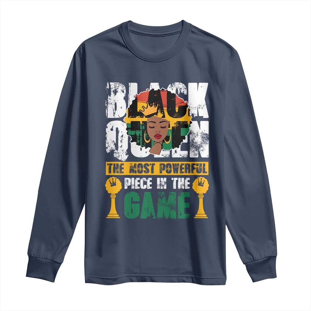 Black Queen Long Sleeve Shirt The Most Powerful Piece In The Game Afro Melanin TS02 Navy Print Your Wear
