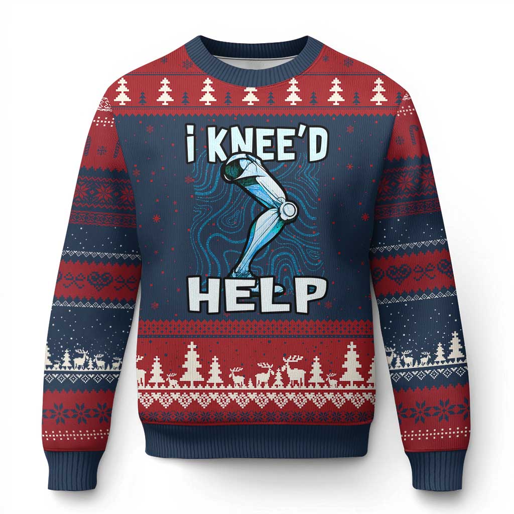 Funny Knee Replacement Surgery Ugly Christmas Sweater I Knee'd Help Bones Injury Recovery TS02 Navy Red Print Your Wear